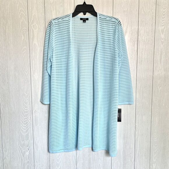 Alfani Blue Sheer Stripe Cardigan Sweater Size Medium NWT - Picture 1 of 4